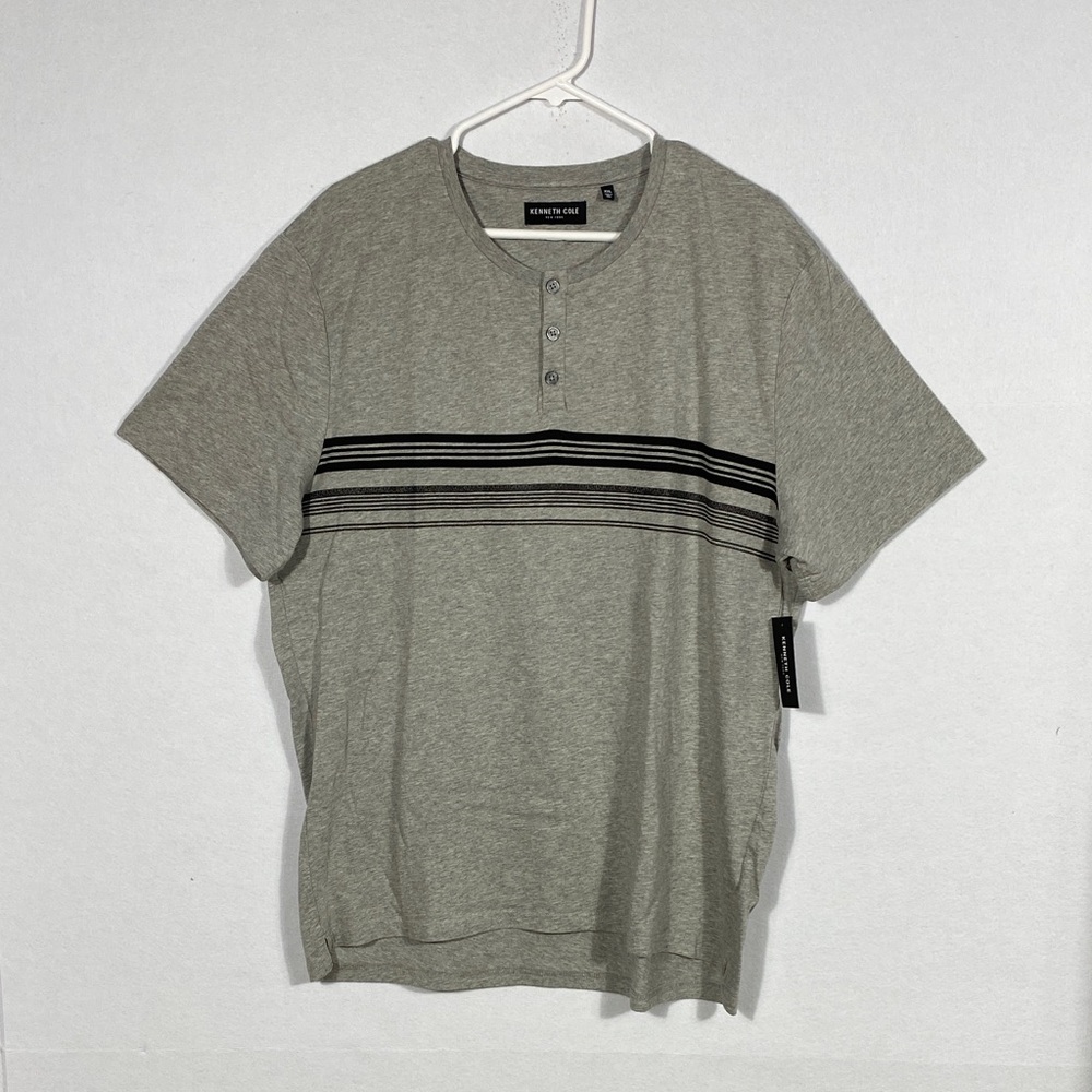 Kenneth Cole NY Gray Striped Short Sleeve Henley XXL